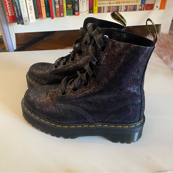 Dr Martens Molly Iridescent Black/Purple Platform Boots - Picture 3 of 6
